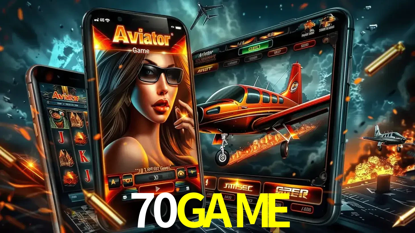 O popular jogo de apostas Aviator exibido em vários celulares e tablets, mostrando a interface emocionante e a ação de voo disponíveis para jogar agora no 70GAME.