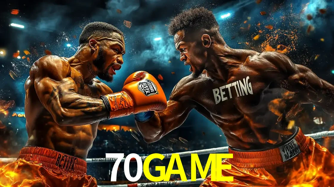 Dois boxeadores em uma luta intensa e explosiva, representando a adrenalina e as oportunidades de apostas em esportes de combate disponíveis na plataforma 70GAME.
