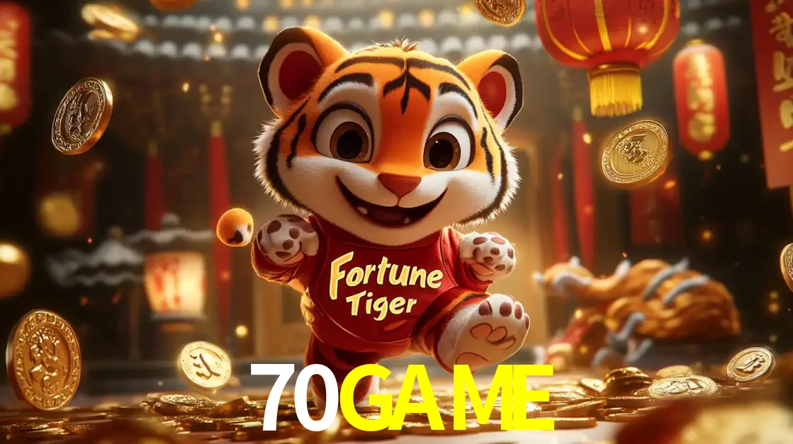 O alegre personagem do Fortune Tiger correndo sobre um caminho de moedas de ouro, simbolizando os grandes prêmios e a diversão do popular jogo de slot do 70GAME.